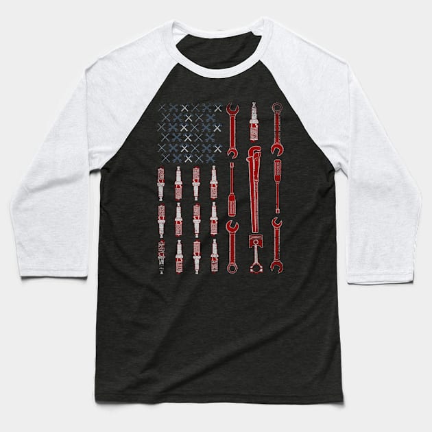 Mechanic USA Flag Tools Baseball T-Shirt by helloshirts